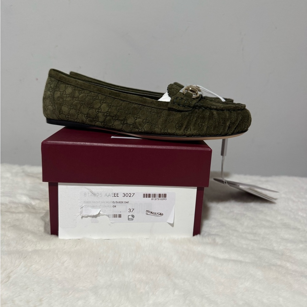 Gucci Olive Green Suede Horsebit Moccasins - Picture 5 of 5